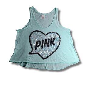 𝅺vs PINK Blue Black Iridescent Bling Heart Conversation Bubble Tanktop